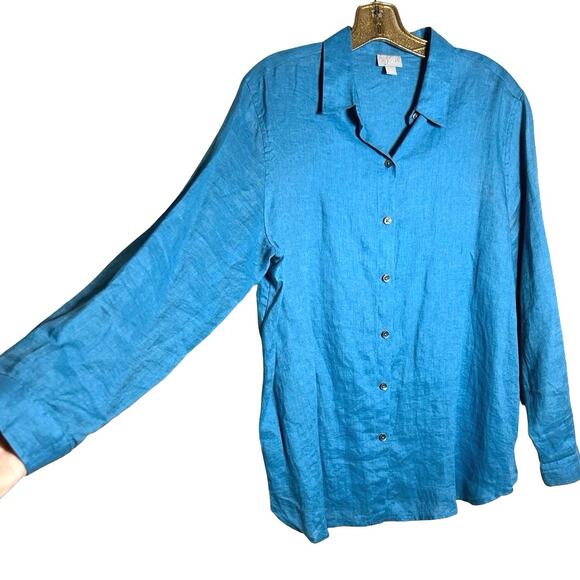 J. Jill Women’s Love Linen Long Sleeve Button Down Shirt Aqua Blue Size Medium - Picture 6 of 10